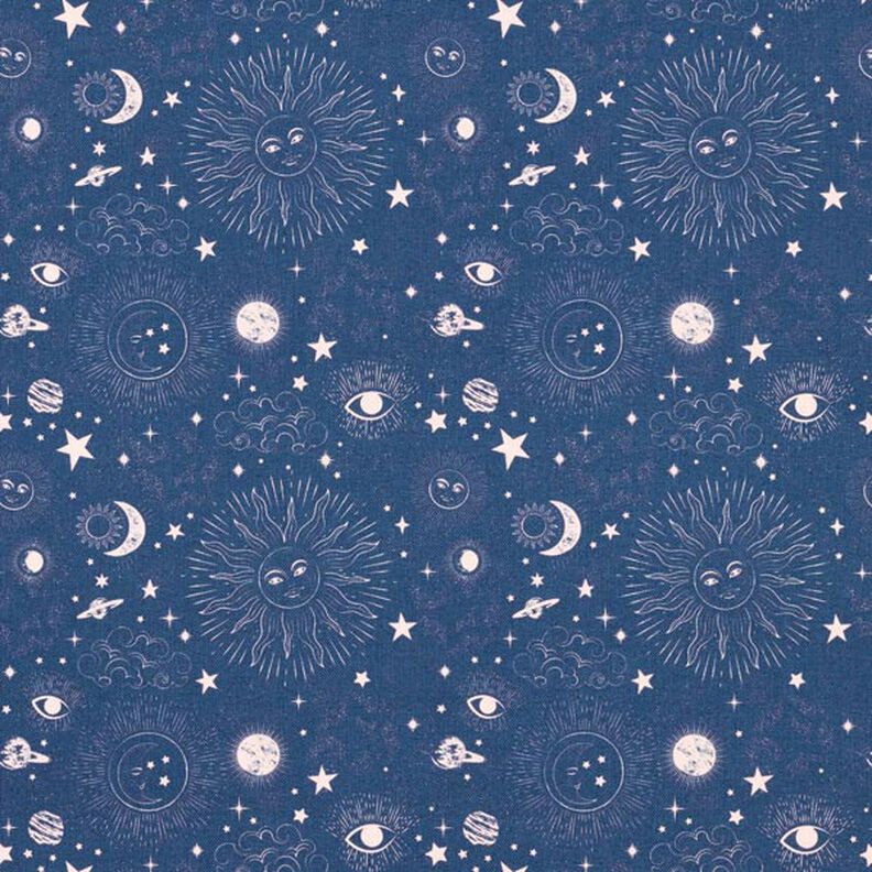 Decor Fabric Half Panama Celestial Bodies – navy blue,  image number 1