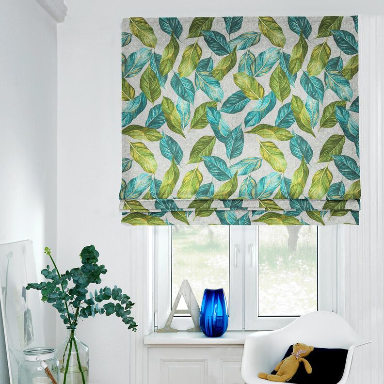 Decor Fabric Canvas ficus leaves – blue spruce/grey,  image number 6