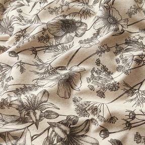 Decor Fabric Half Panama Flowers and grasses – natural/black, 