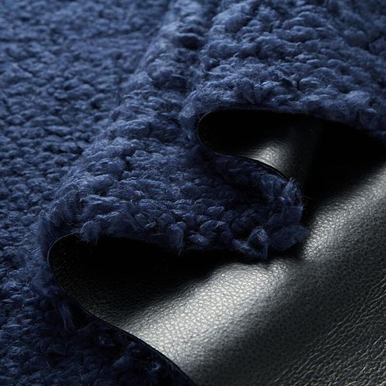 Plain Imitation Leather with Faux Fur Reverse – black/navy blue,  image number 2