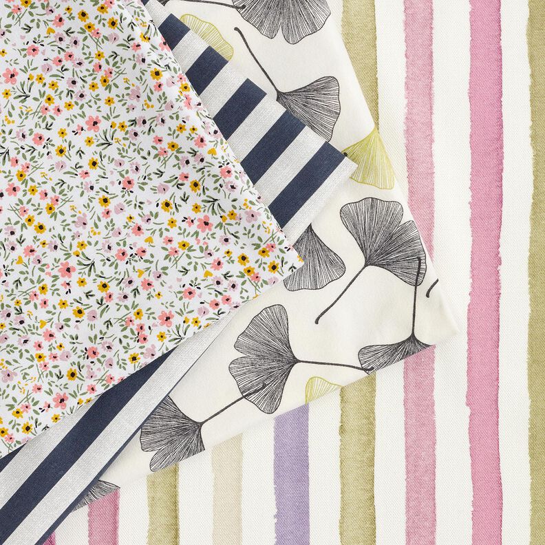 Decor Fabric Half Panama Watercolour Stripes – ivory/eucalyptus, image number 5