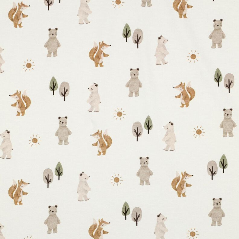 Cotton Jersey animals in the wood Digital Print | Poppy Fabrics – ivory/anemone,  image number 1