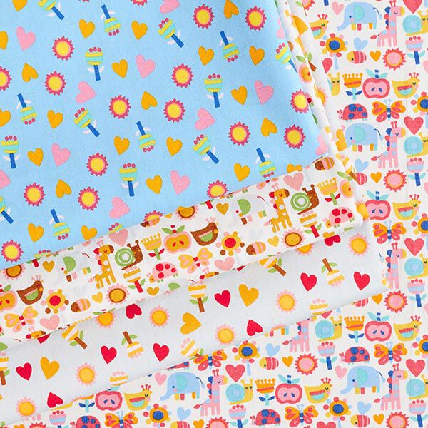 Cotton Poplin Flowers, suns, hearts – silver grey, image number 5