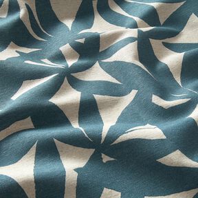 Decor Fabric Half Panama plain leaves – ocean blue/natural, 