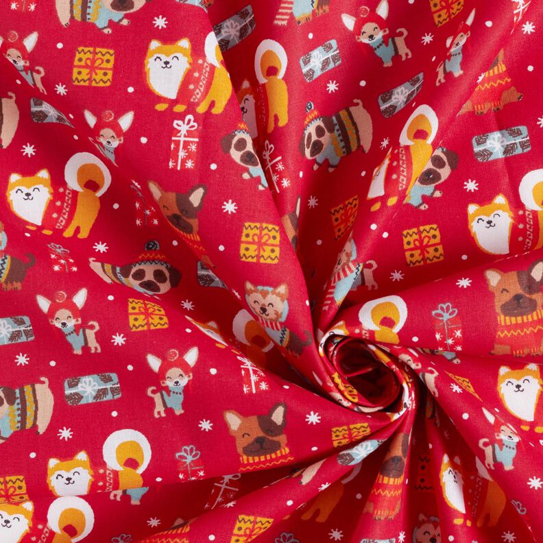 Cotton Cretonne Dogs at Christmas – red,  image number 3