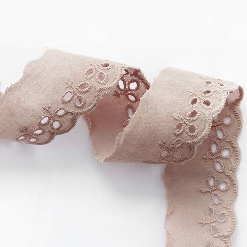Scalloped Leafy Lace Trim [ 30 mm ] – light brown,  image number 1