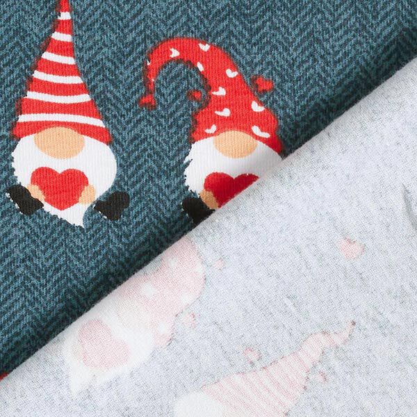 Cotton Jersey Christmas elves with hearts – denim blue/fire red,  image number 4