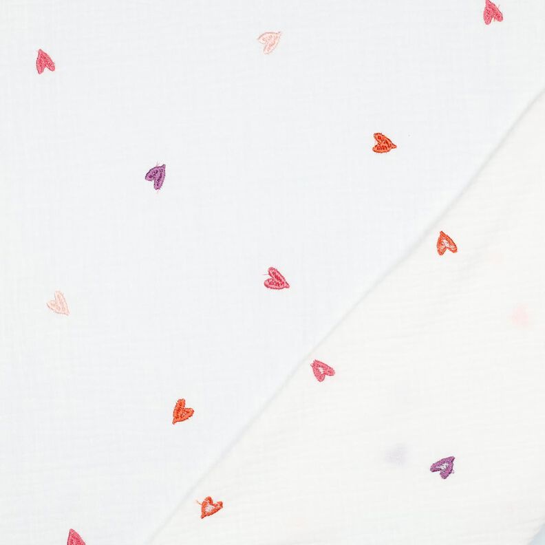 Double Gauze/Muslin embroidered hearts | Poppy Fabrics – white/rosé, image number 4