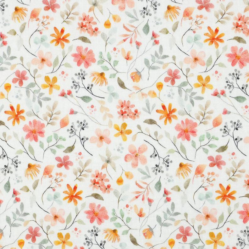 Double Gauze/Muslin Colourful Floral Meadow Digital Print | Poppy Fabrics – ivory/peach orange, image number 1