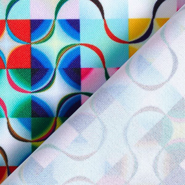 Polyester fabric, colourful wavy lines and checks,  image number 4