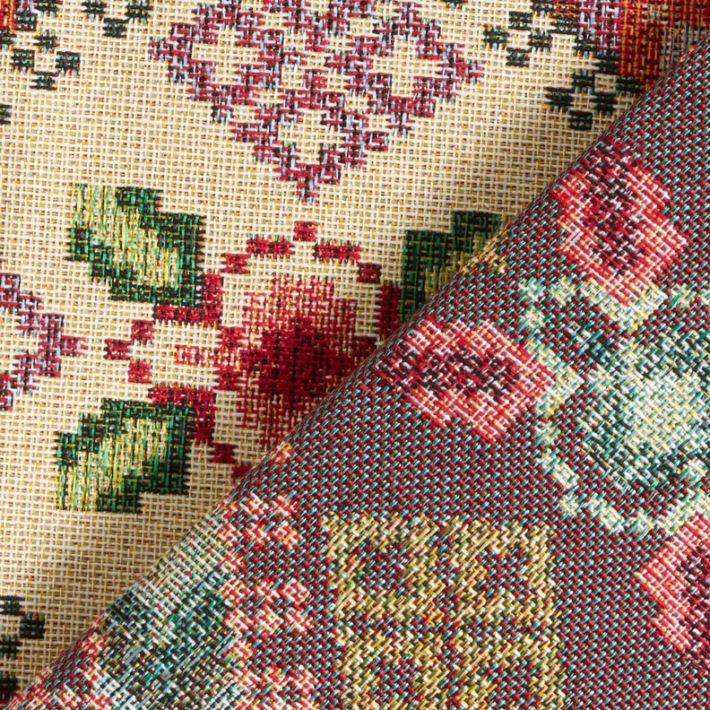 Decor Fabric Tapestry Fabric Cross stitch – light beige/carmine,  image number 4