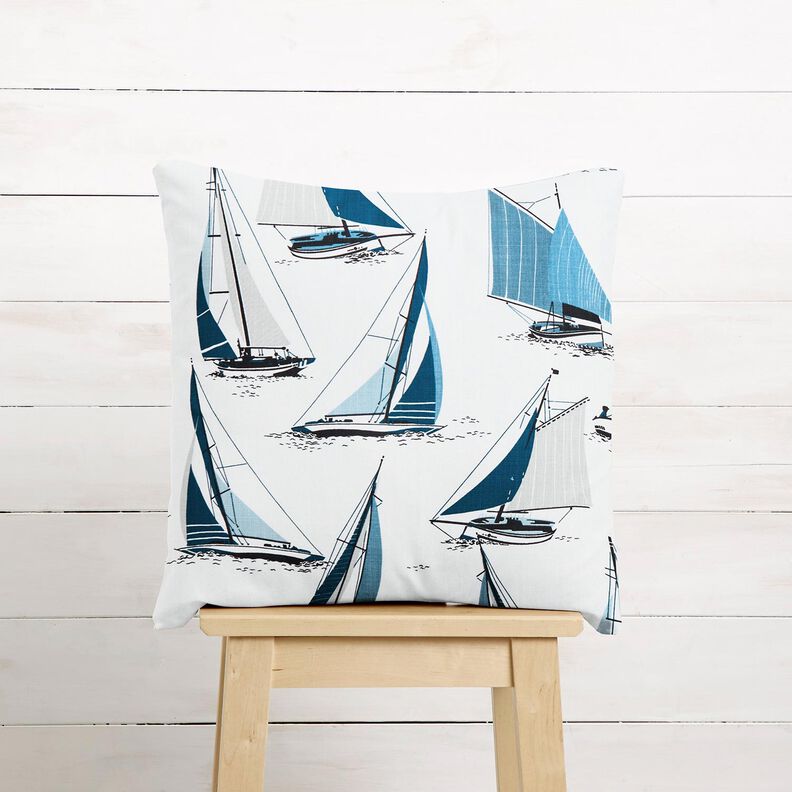 Decor Fabric Panama sailing ships – white/ocean blue,  image number 7