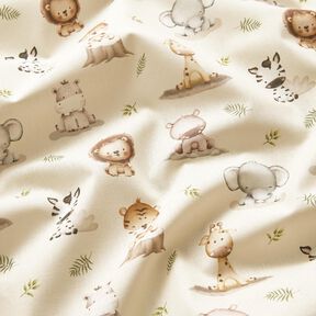 Cotton Poplin Baby jungle animals Digital Print – beige, 