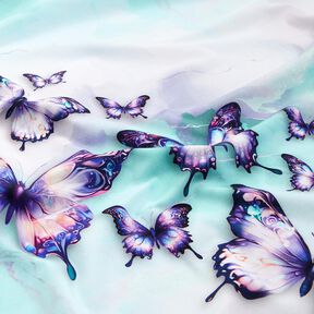 Cotton Jersey Magical Fluttering Butterflies | Glitzerpüppi  – ice blue/lavender, 