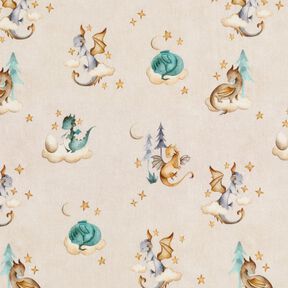Cotton Poplin little dragons Digital Print – natural, 