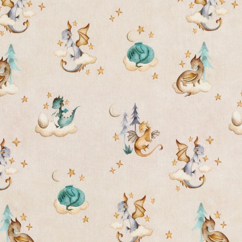 Cotton Poplin little dragons Digital Print – natural,  image number 1