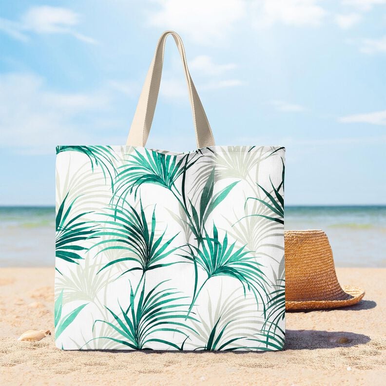 Decor Fabric Panama Palm fronds – white/emerald green, image number 7