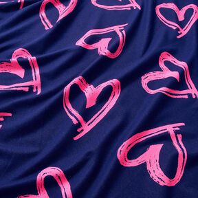 French Terry Jeans look neon hearts – midnight blue/neon pink, 