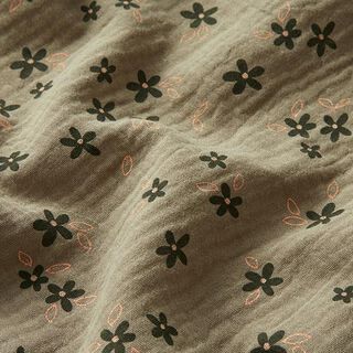 Double Gauze/Muslin Scattered Ditsy Flowers | by Poppy – light olive, 