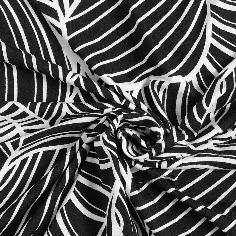 Abstract leaves viscose jersey – black/white,  image number 4