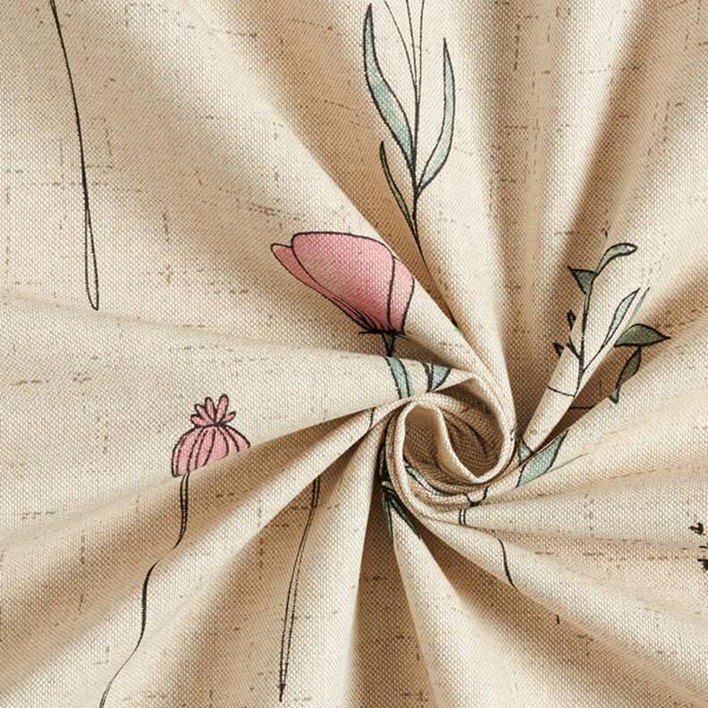 Decor Fabric Half Panama dried flowers – natural/pink,  image number 5