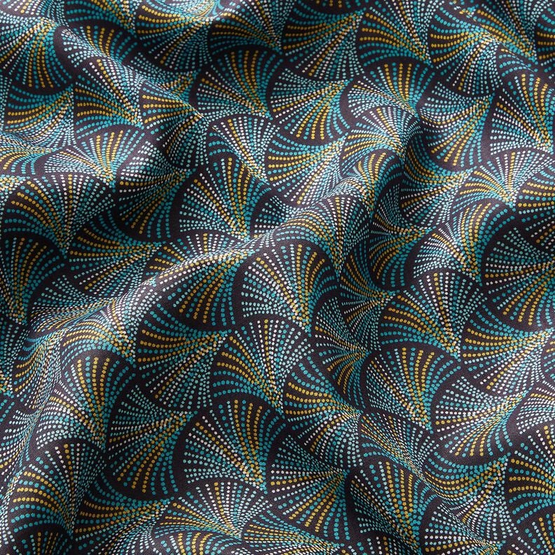 viscose fabric Retro fans – midnight blue/turquoise,  image number 2