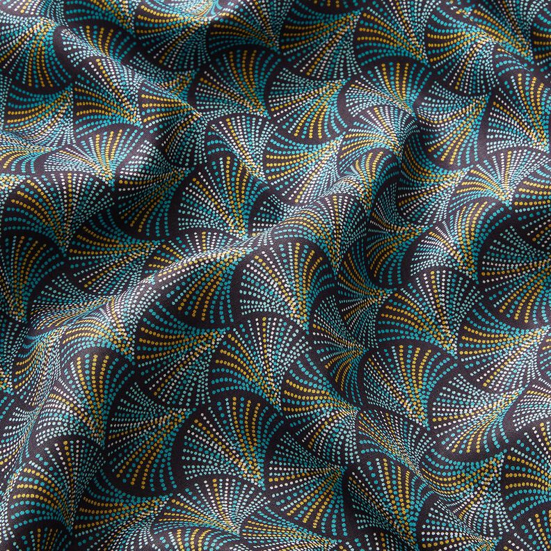 viscose fabric Retro fans – midnight blue/turquoise, image number 2