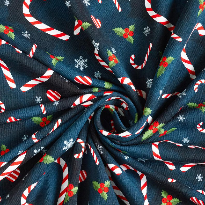 French Terry Candy Cane Hearts | Glitzerpüppi – midnight blue/chili, image number 3
