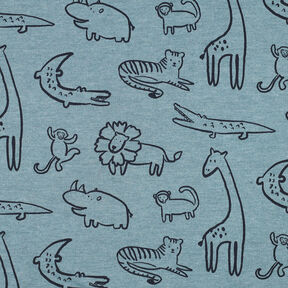 Sweatshirt Fabric Safari Animals | by Poppy – dove blue/anthracite, 