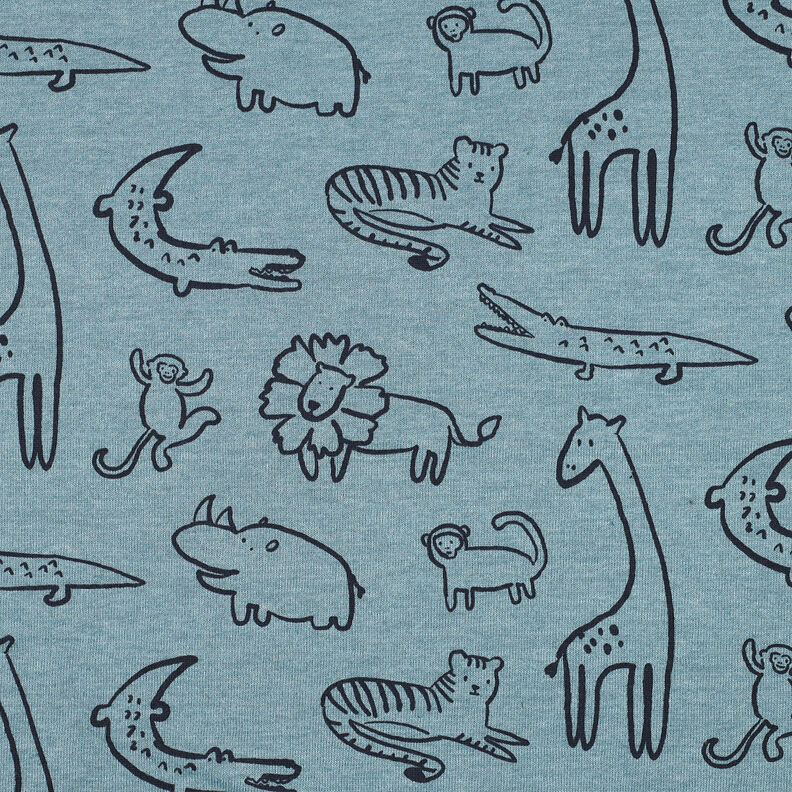 Sweatshirt Fabric Safari Animals | by Poppy – dove blue/anthracite,  image number 1