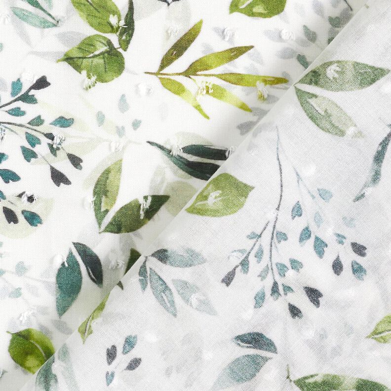 Viscose fabric dobby Leaves – white/dark green,  image number 4