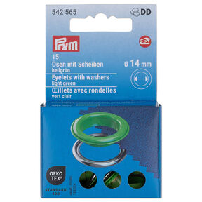 Eyelets with washers [15 pieces | Ø 14 mm] | Prym – light green/metallic silver, 