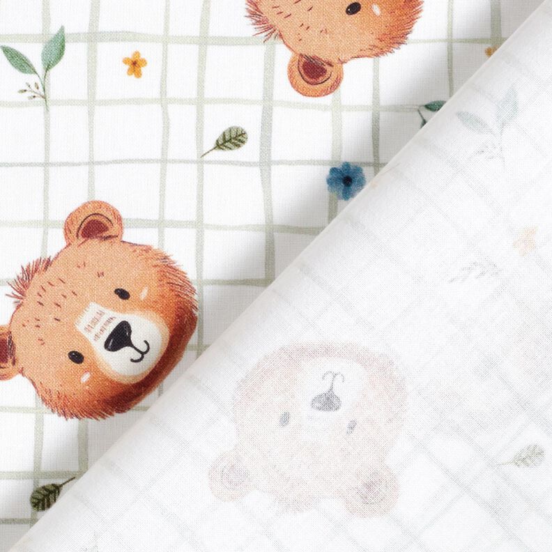 Cotton Poplin Teddy bears on a check pattern Digital Print – white/reed, image number 4