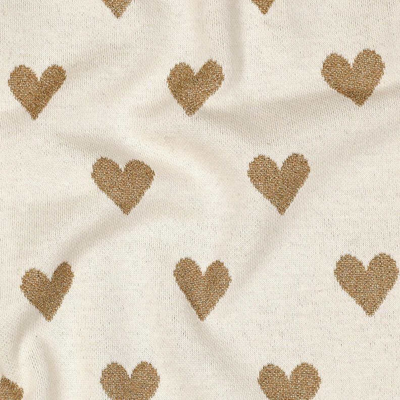 Jacquard Jersey Glitter hearts | Poppy Fabrics – natural/metallic gold, image number 2