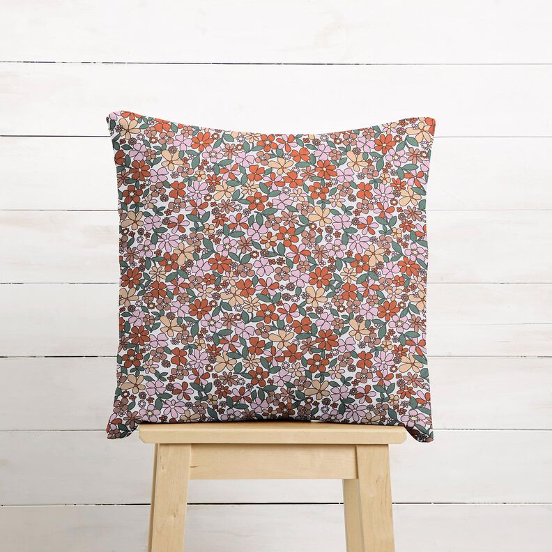Cotton Cretonne small retro flowers – white/pink, image number 6