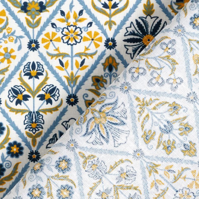 Cotton Cretonne flower tiles – white/brilliant blue,  image number 4