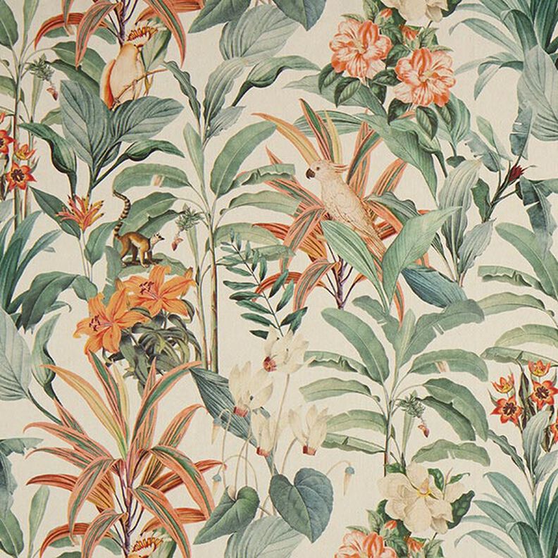 Decor Fabric Half Panama jungle Parrot – natural/green,  image number 1