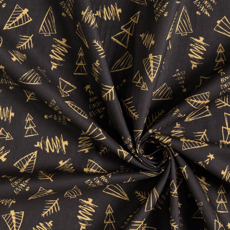 Cotton Cretonne elegant fir trees – black/gold,  image number 3