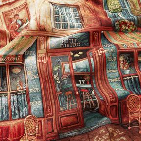 Decorative Panel Tapestry Fabric French bistro – blue/terracotta, 