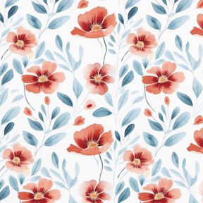 GOTS French Terry Poppies & Branches – white/lobster, 