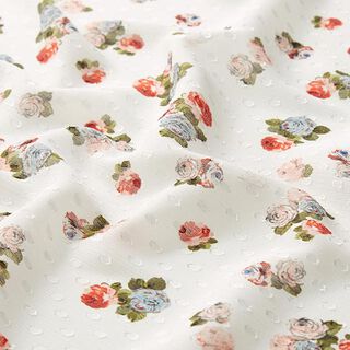 Dobby Dots & Little Roses Crepe Chiffon – white, 