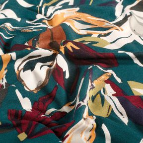 Viscose Jersey modern flowers – petrol/copper, 