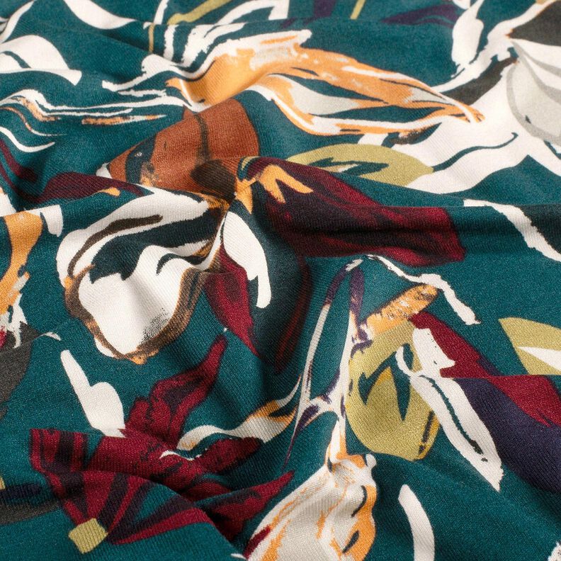 Viscose Jersey modern flowers – petrol/copper, image number 2