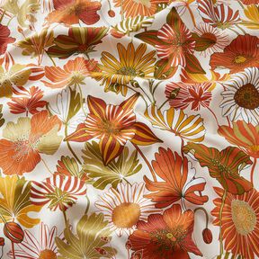 Decor Fabric Panama colourful flowers – cream/terracotta, 