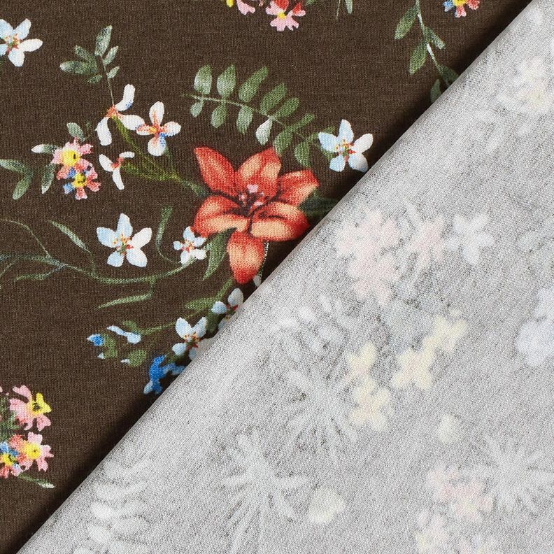 Viscose Jersey little flowers – dark brown/fire red, image number 4