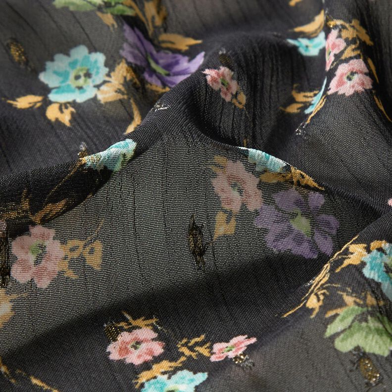 Crepe Chiffon flowers and gold drops – black/metallic gold,  image number 2