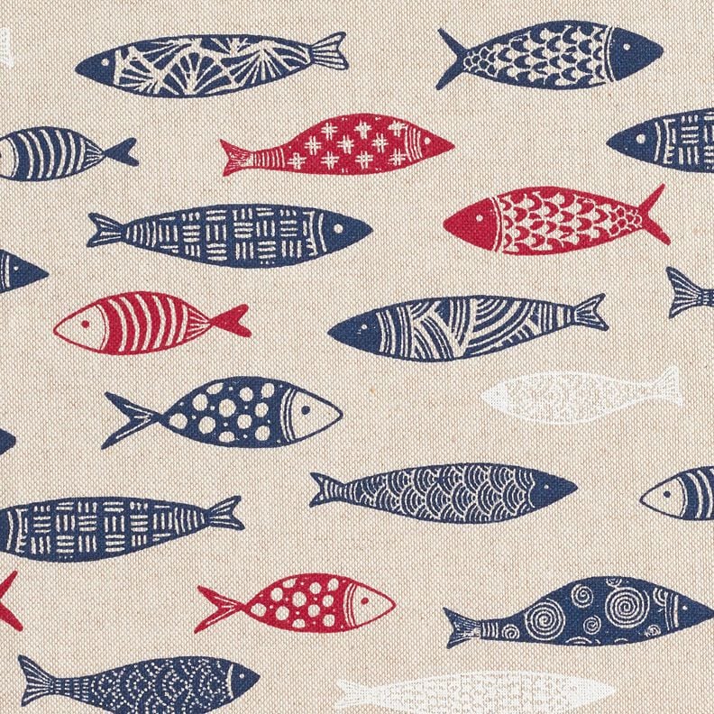 Decor Fabric Half Panama abstract school of fish – berry/natural, image number 5