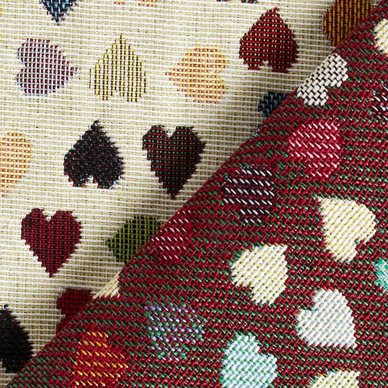 Decor Fabric Tapestry Fabric Scattered Hearts – light beige/petrol,  image number 4
