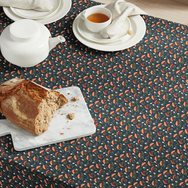 Cotton Poplin delicate flowers – blue-black/terracotta, image number 6