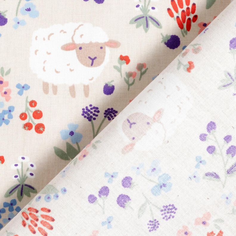 Cotton Poplin animals in a flower meadow – natural/fire red, image number 4